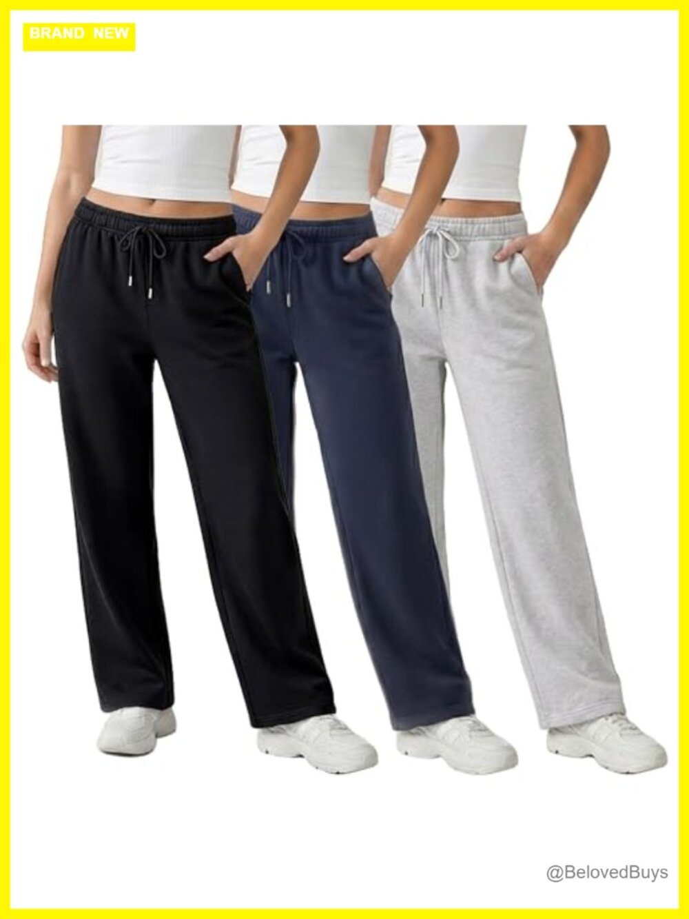Straight Leg Fleece Sweatpants 3 Pack Pull On Pockets Women